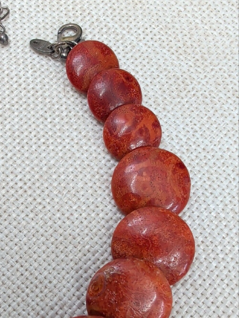 Vintage Sponge Coral 925 Sterling Silver Graduated Disc Adjustable Necklace - Picture 15 of 16